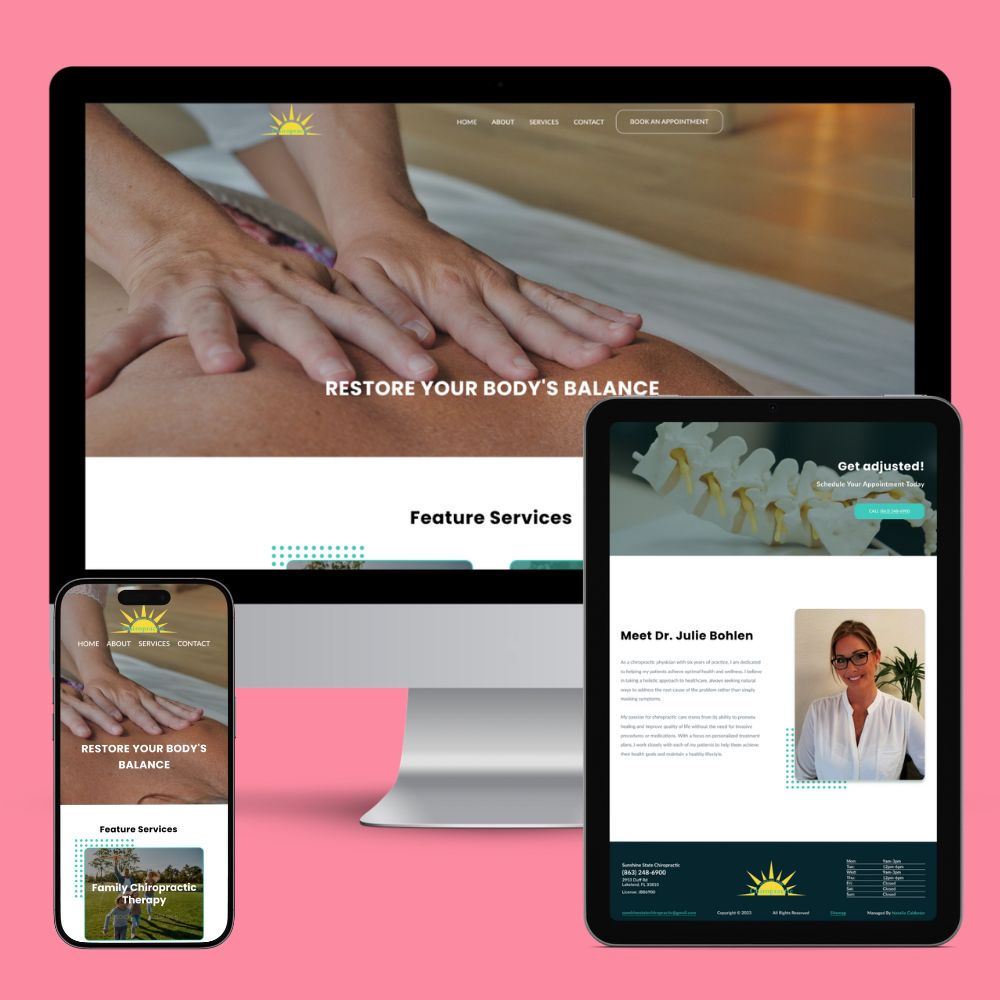 Chiropractor website Project of client showcasing website presented in multiple display sizes